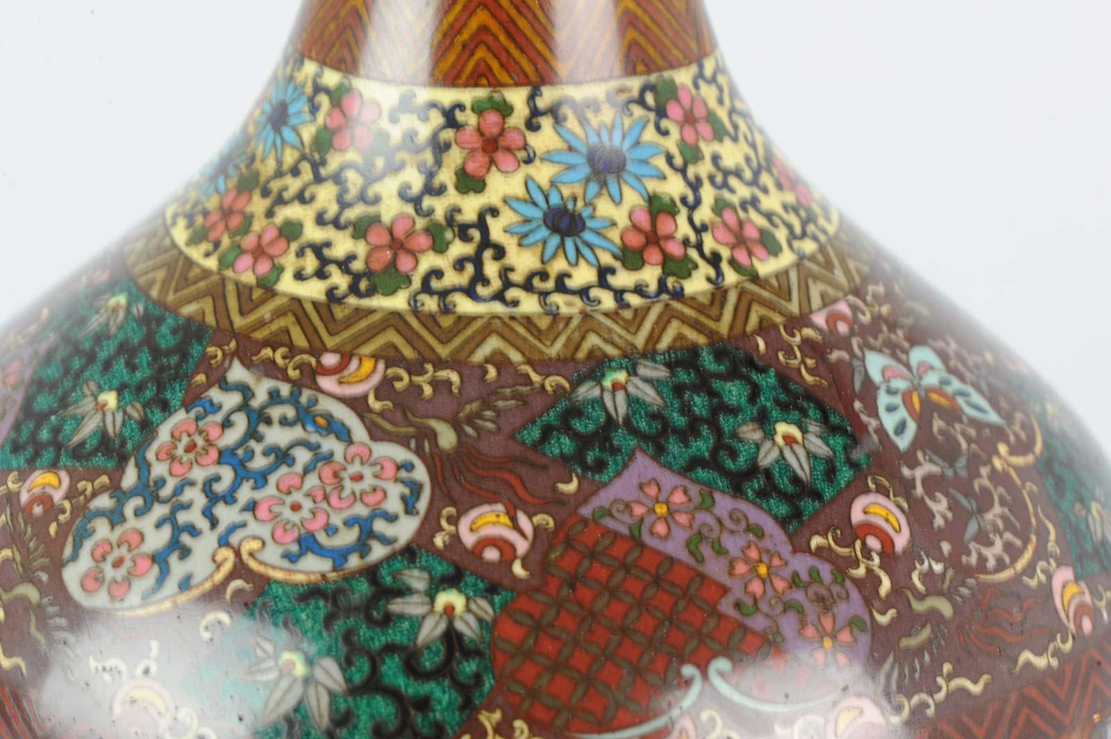 Large Antique Meiji Japanese Bronze Cloisonne Vase Cranes Glaze Vase Japan 11