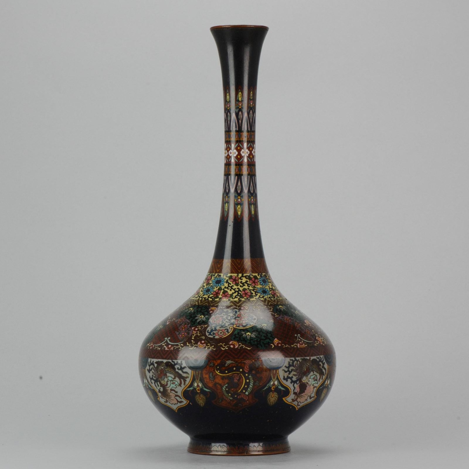Large Antique Meiji Japanese Bronze Cloisonne Vase Cranes Glaze Vase Japan 1