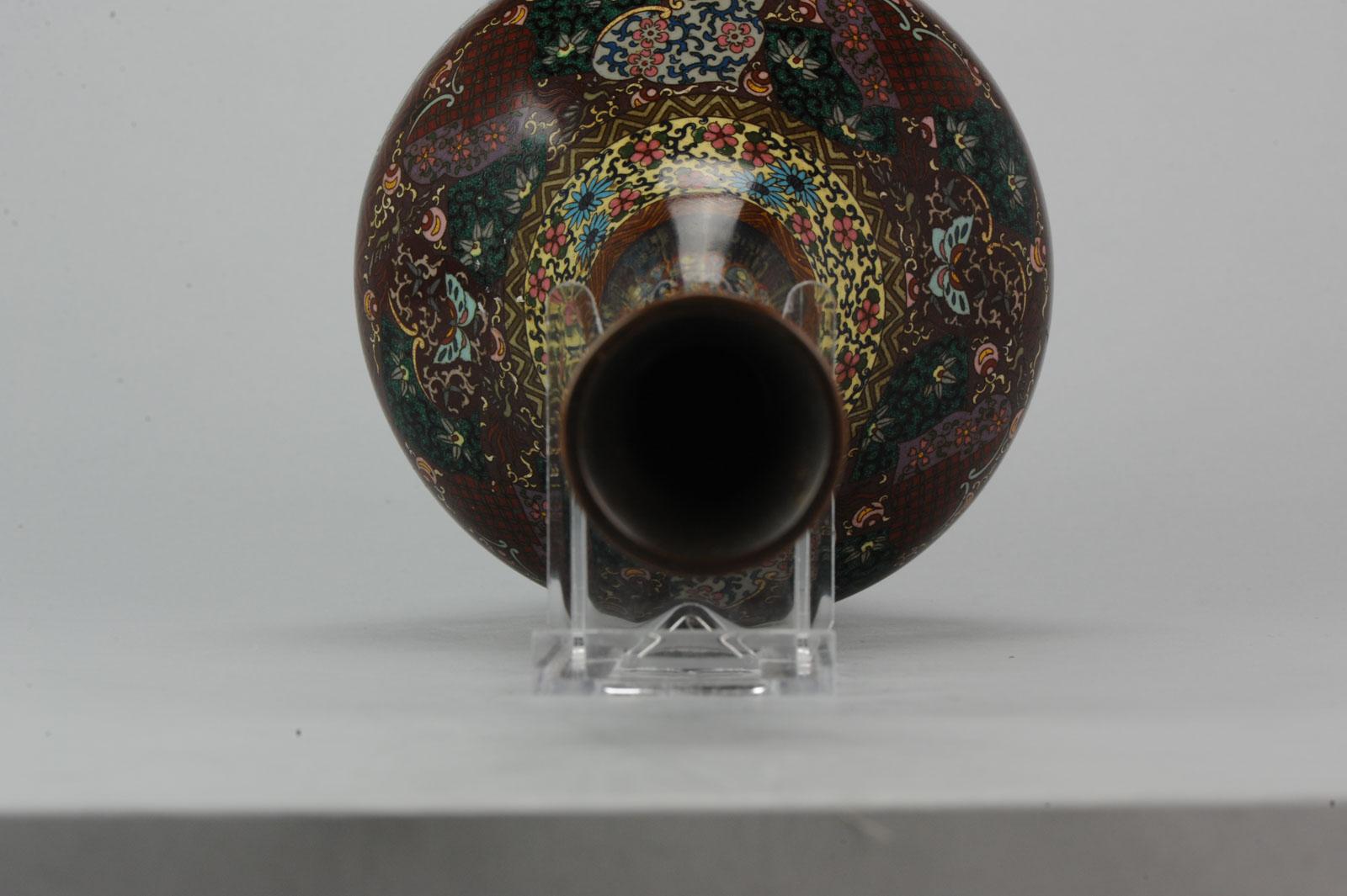 Large Antique Meiji Japanese Bronze Cloisonne Vase Cranes Glaze Vase Japan 3