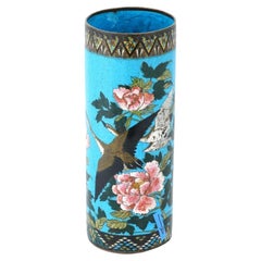 Large Used Meiji Japanese Cloisonne Enamel Brush Pot Vase