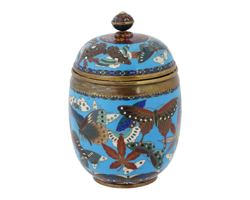 19th Century Large Antique Meiji Japanese Cloisonne Enamel Covered Jar with Butterflies Goto For Sale