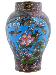 Große antike japanische Meiji-Blumenvase aus Cloisonné-Emaille