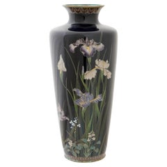 Grand vase à iris en émail cloisonné japonais Meiji ancien de l'école Hayashi