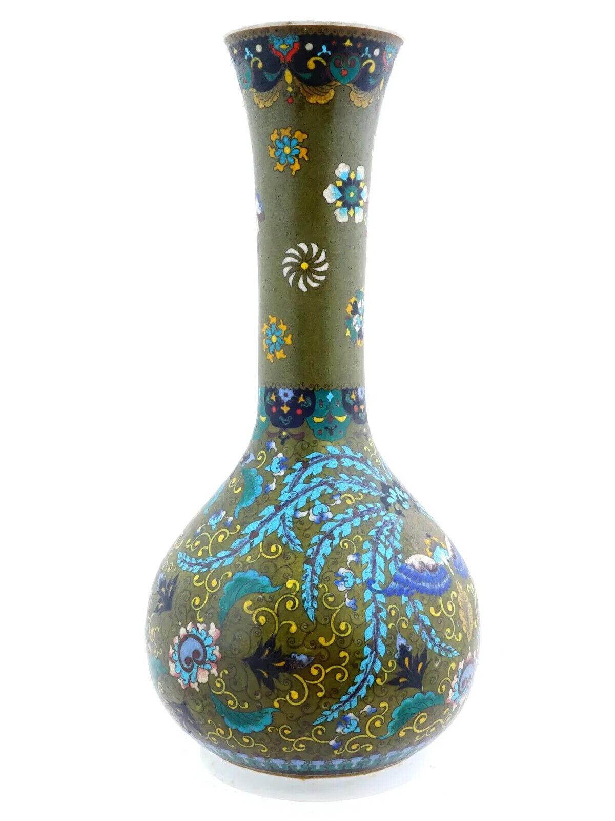 Cloisonné Grande vaso Totai in porcellana con smalto Cloisonne giapponese Meiji antico in vendita