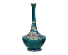 Large Antique Meiji Japanese Cloisonne Green Goldstone Enamel White Dragon Vase