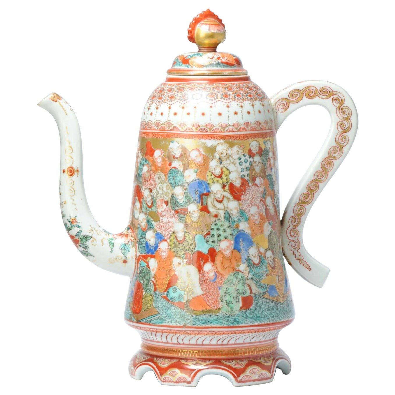 Grand pot à café ou thé japonais Kutani ancien Thousand Faces, 19-20e siècle en vente