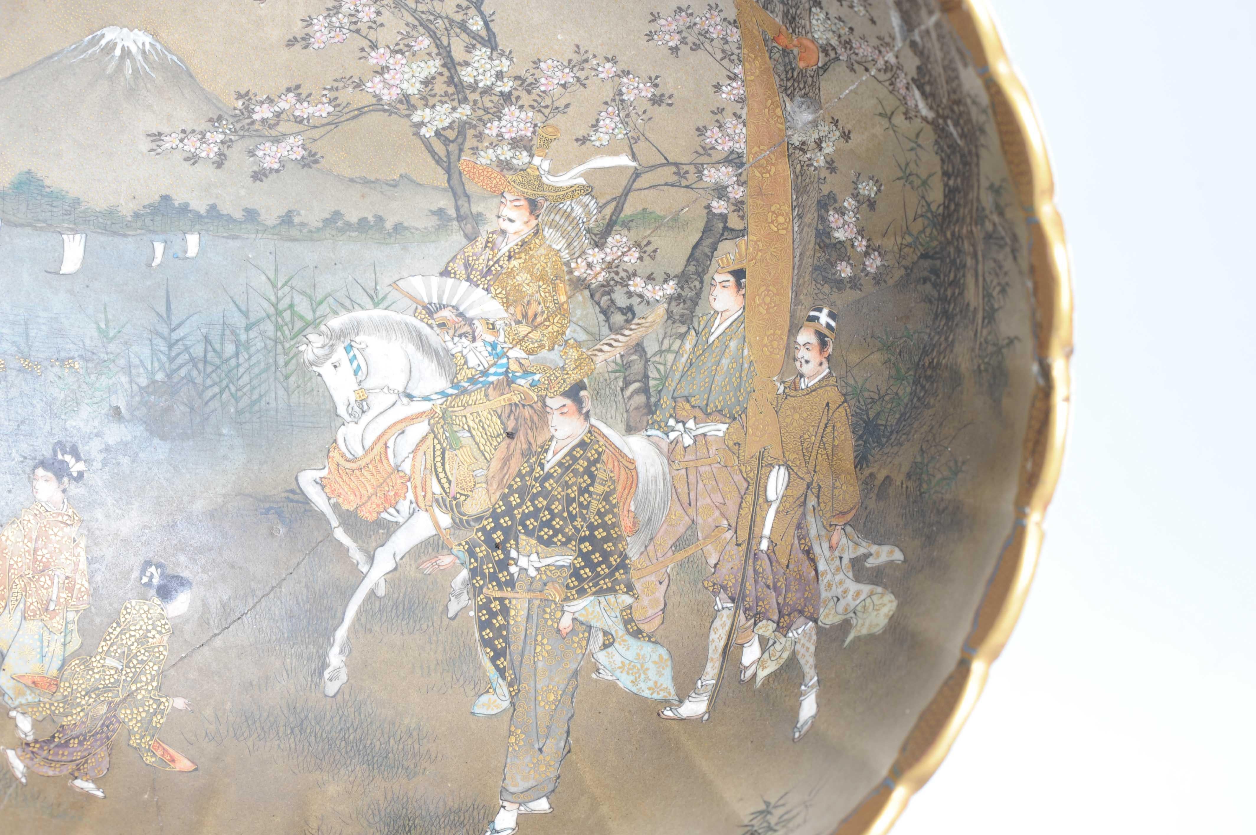Grande Antico periodo Meiji Giapponese Satsuma Bowl Figure con marchio Giappone 19c in vendita 9