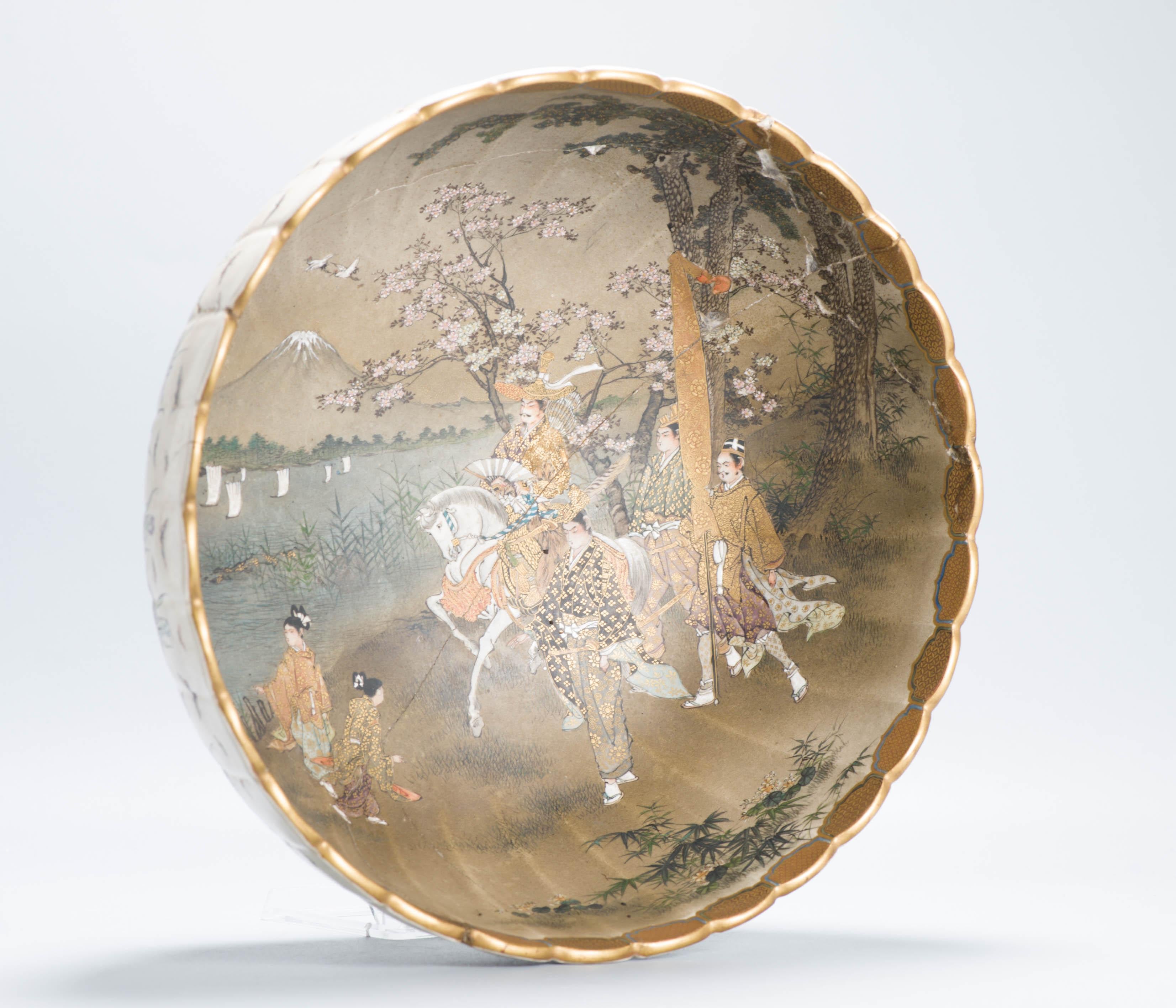 Grande Antico periodo Meiji Giapponese Satsuma Bowl Figure con marchio Giappone 19c in vendita 4