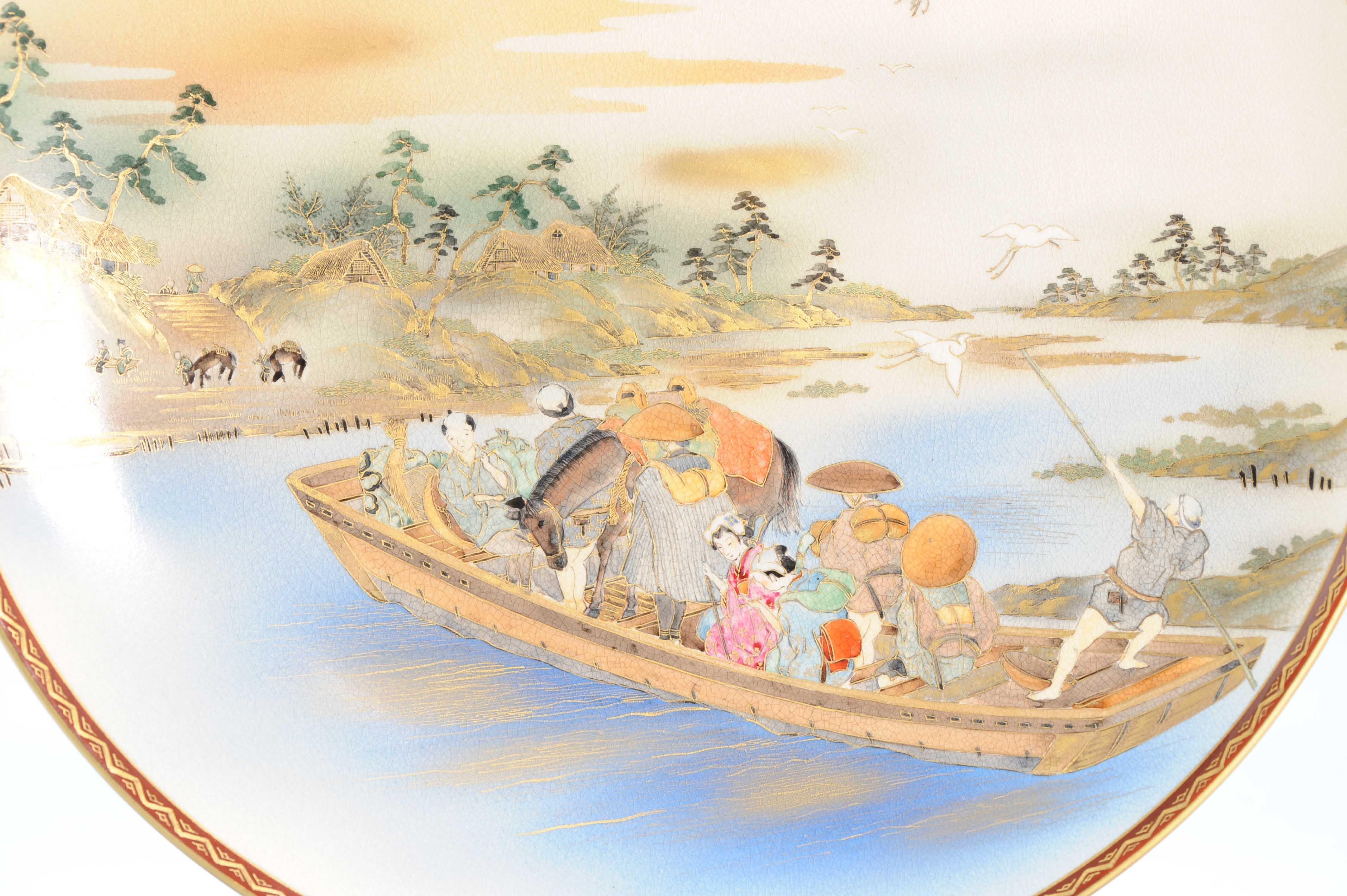 Large Antique Meiji period Japanese Satsuma Plate After a Hiroshige Woodblock For Sale 11
