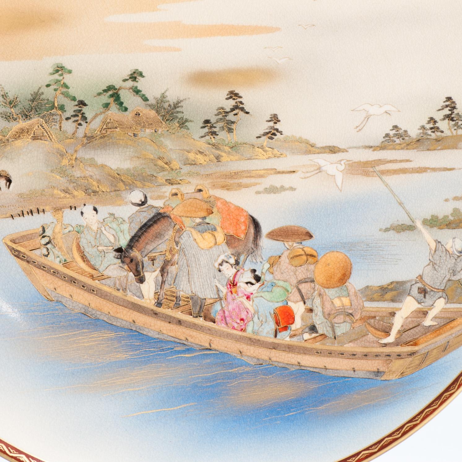Large Antique Meiji period Japanese Satsuma Plate After a Hiroshige Woodblock For Sale 3