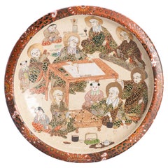 Large Antique Meiji period Japanese Satsuma Plate After with Arhats / Lohans