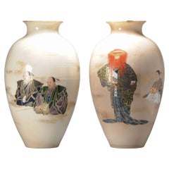 Große antike japanische Satsuma-Vasen aus der Meiji-Periode, nicht gekennzeichnet, aber mit Abzug