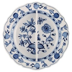 Large Antique Meissen "Blue Onion" Divided Bowl in Hand Painted Porcelain