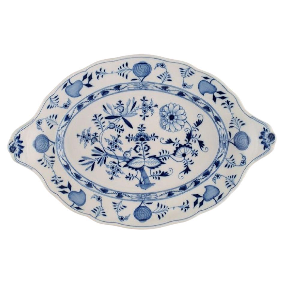 Large Antique Meissen Blue Onion Serving Dish with Handles in Porcelain