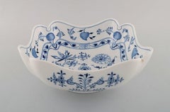 Large Antique Meissen "Blue Onion" Square Bowl in Hand Painted Porcelain