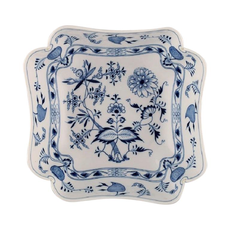 Large Antique Meissen "Blue Onion" Square Bowl in Hand Painted Porcelain