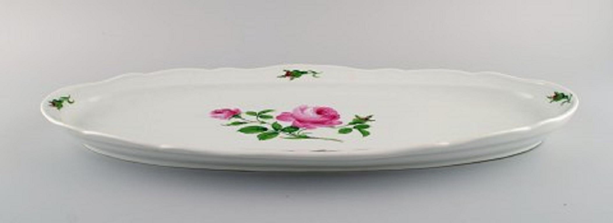 German Large Antique Meissen Fish Dish in Hand Painted Porcelain with Pink Roses For Sale