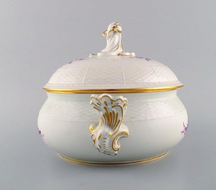 Rococo Revival Large Antique Meissen Lidded Tureen in Hand Painted Porcelain