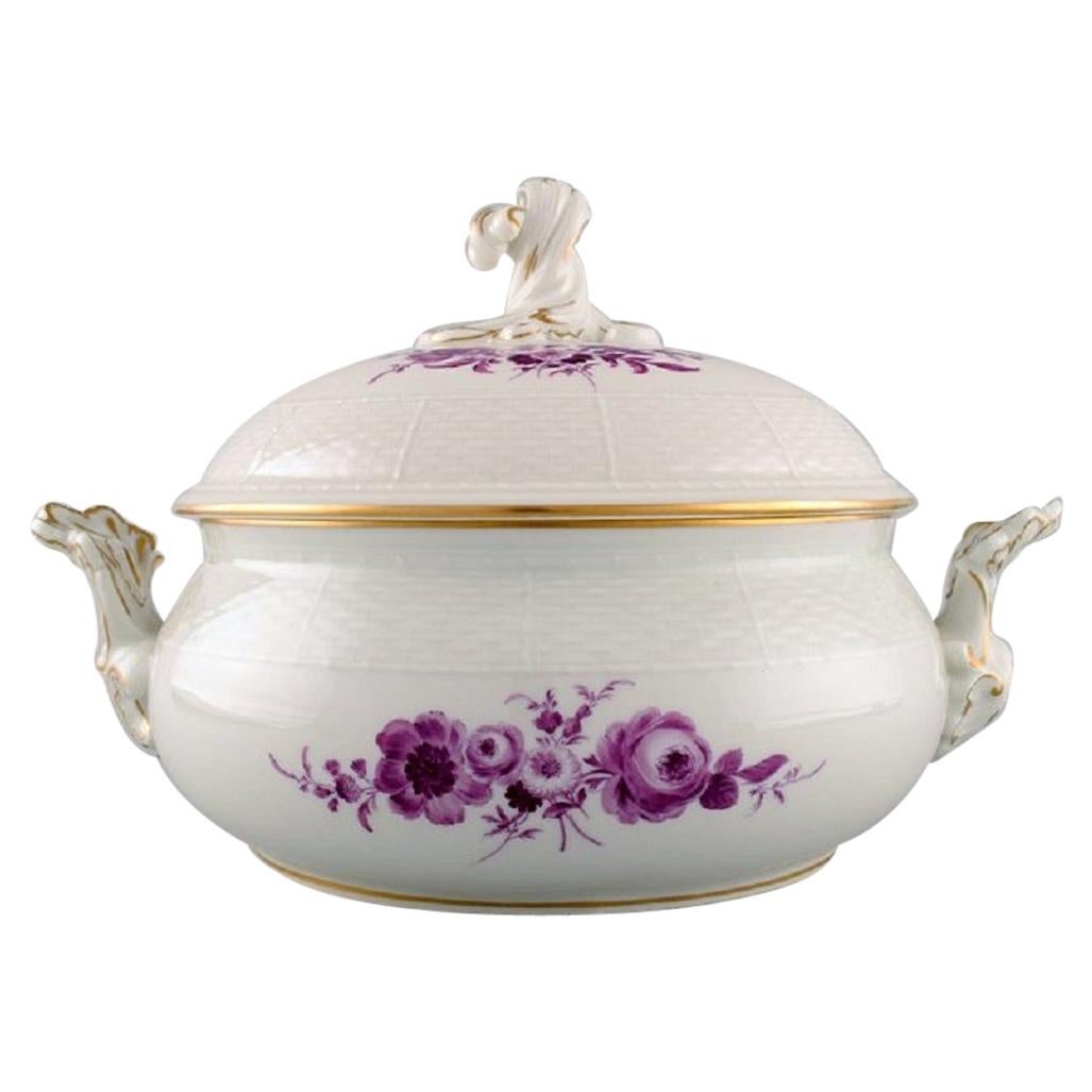 Large Antique Meissen Lidded Tureen in Hand Painted Porcelain