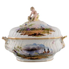 Large Antique Meissen Lidded Tureen in Hand-Painted Porcelain