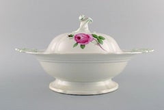 Large Antique Meissen Lidded Tureen in Hand Painted Porcelain with Pink Roses