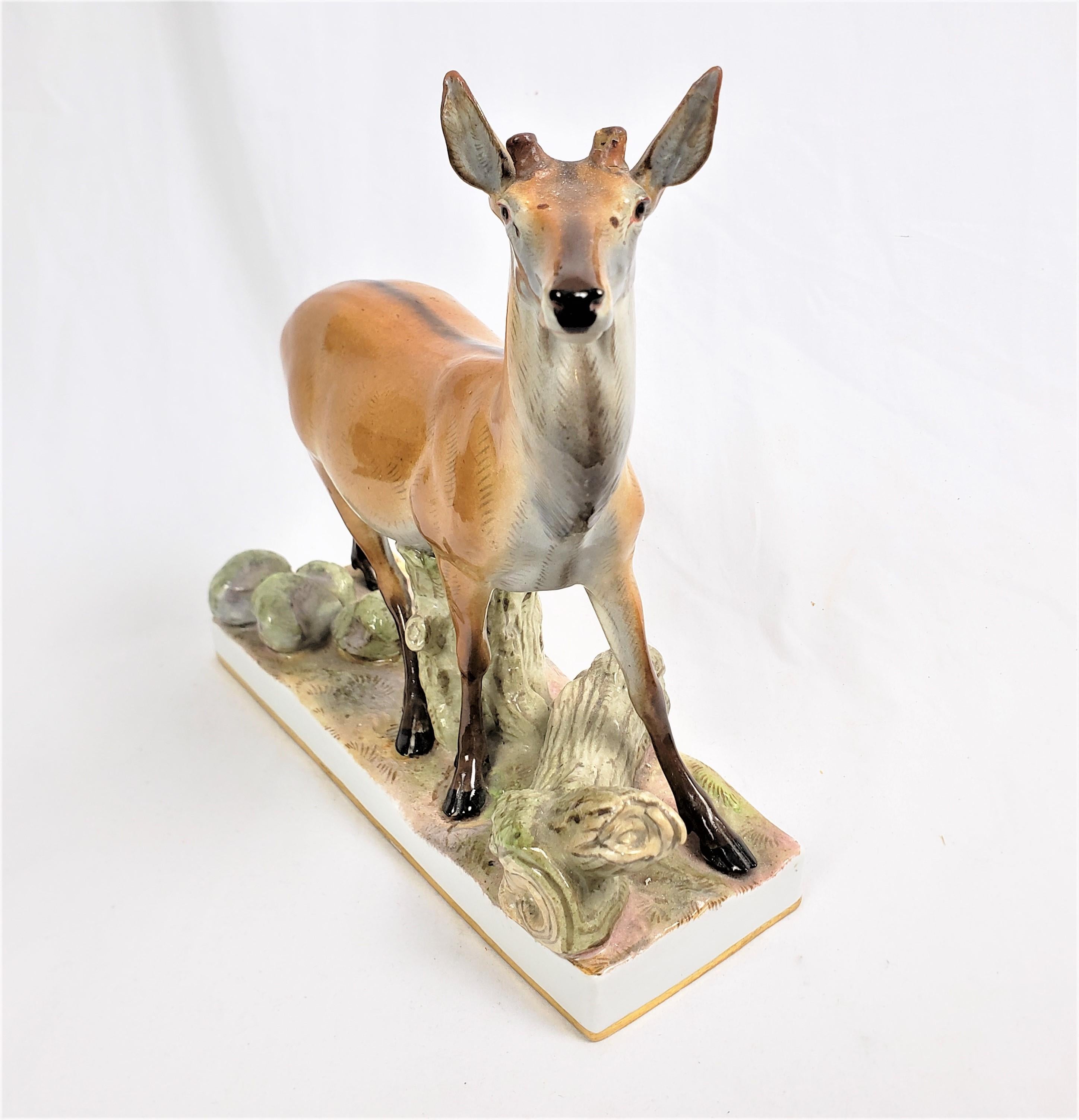 Large Antique Meissen Porcelain Standing Deer Figurine or Sculpture For Sale 2