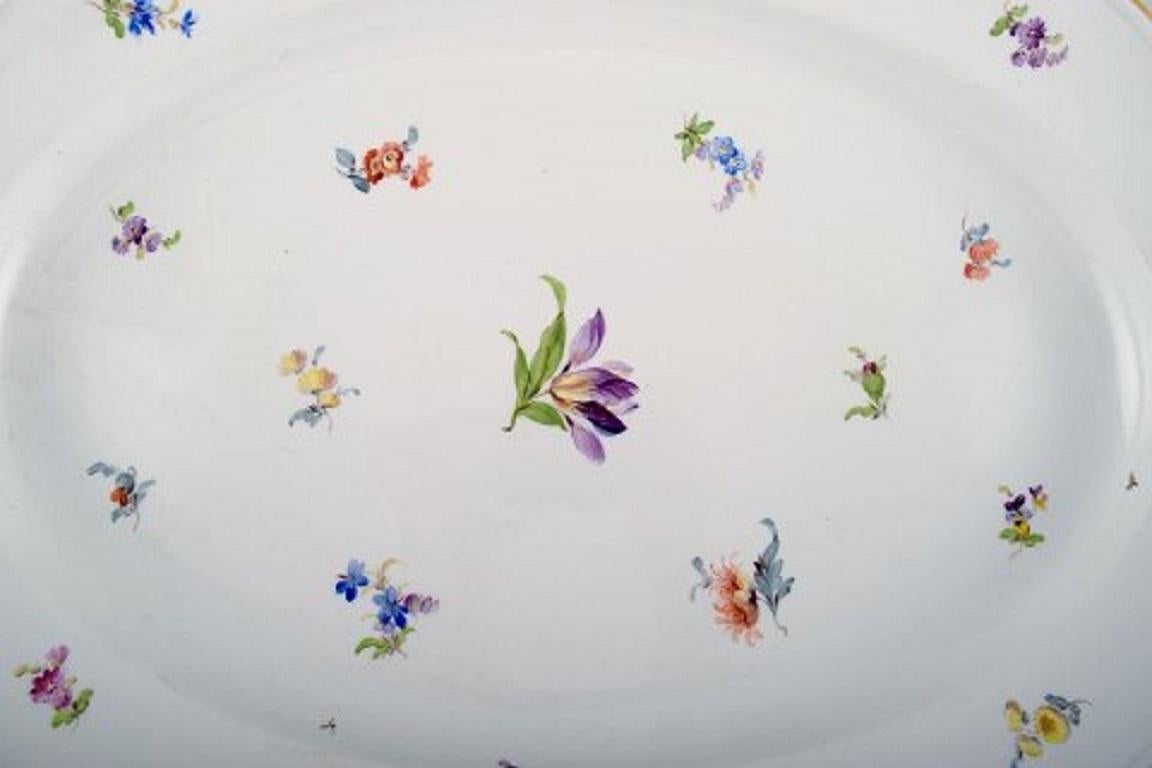 Large antique Meissen serving dish in hand-painted porcelain with flowers and gold decoration, late 19th century.
Measures: 47 x 34 x 6 cm.
In excellent condition.
Stamped.
1st factory quality.