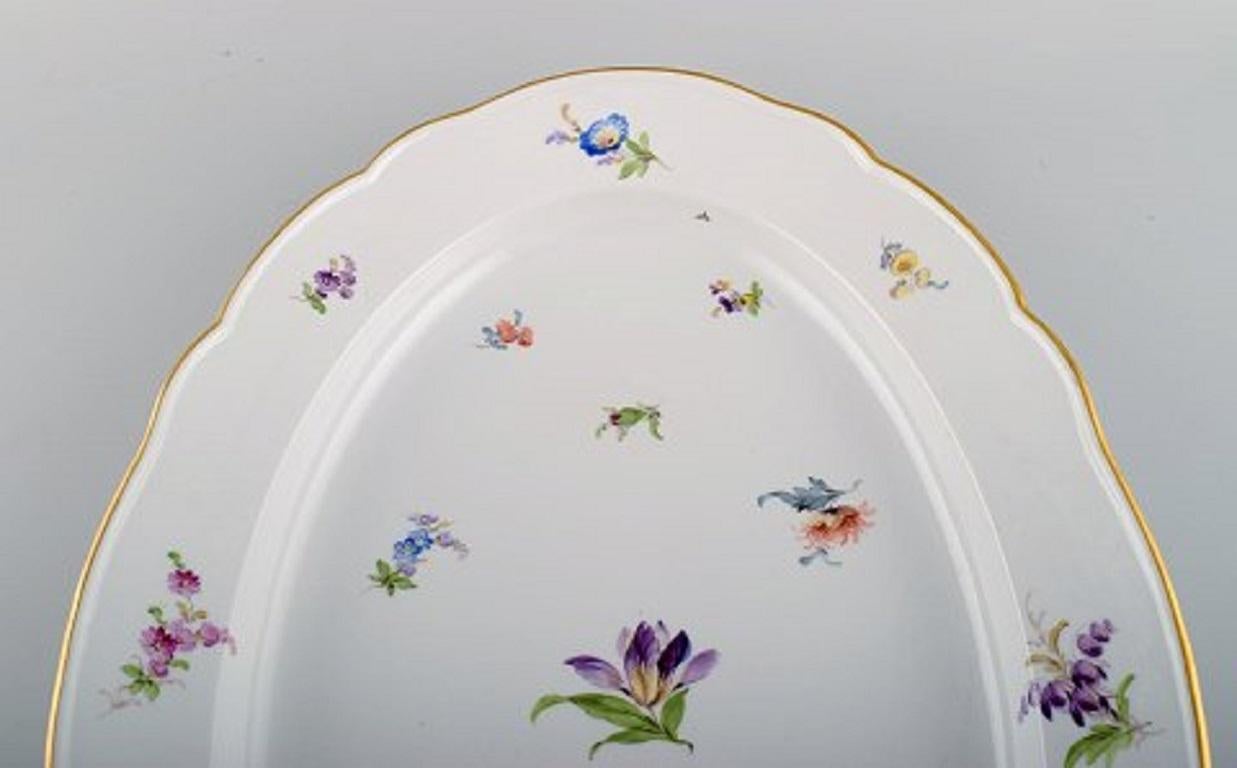 German Large Antique Meissen Serving Dish in Hand-Painted Porcelain with Flowers