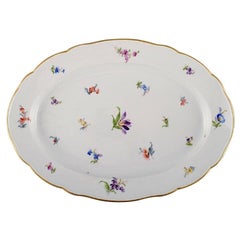 Large Antique Meissen Serving Dish in Hand-Painted Porcelain with Flowers