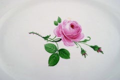 Large Antique Meissen Serving Dish in Hand Painted Porcelain with Pink Roses