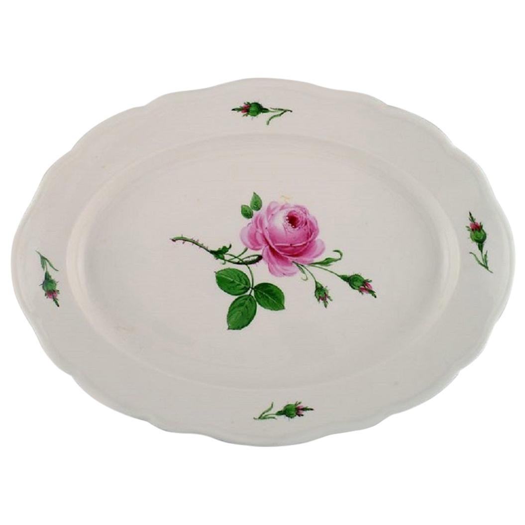 Large Antique Meissen Serving Dish in Hand Painted Porcelain with Pink Roses