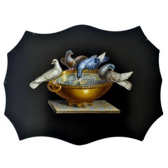Large Antique Micro-Mosaic of the Doves of Pliny, Hard Stone Plaque, 1825-1850