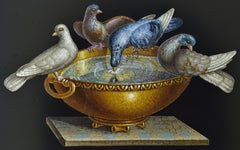Large Antique Micro-Mosaic of the Doves of Pliny, Hard Stone Plaque, 1825-1850