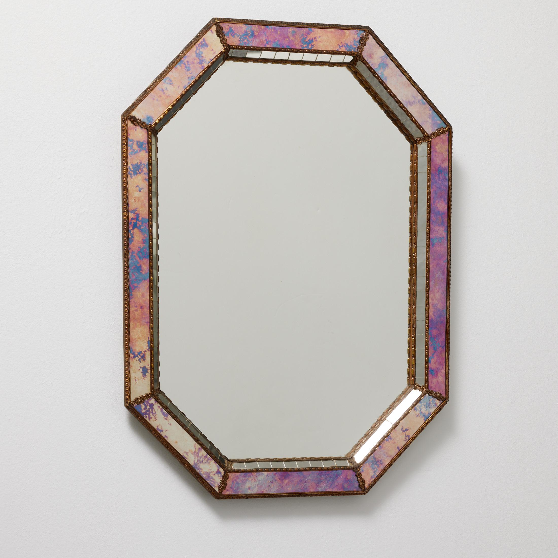Mid-Century Modern Large Antique Mid 20th Century French Glass Mirror, circa 1960 For Sale