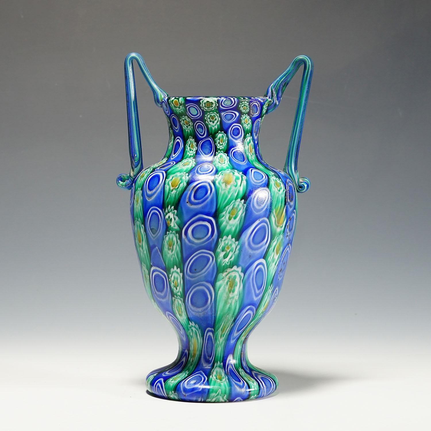 Large Antique Millefiori Vase With Handles Fratelli Toso Murano Circa Large Antique Millefiori Vase With Handles Fratelli Toso Murano Circa