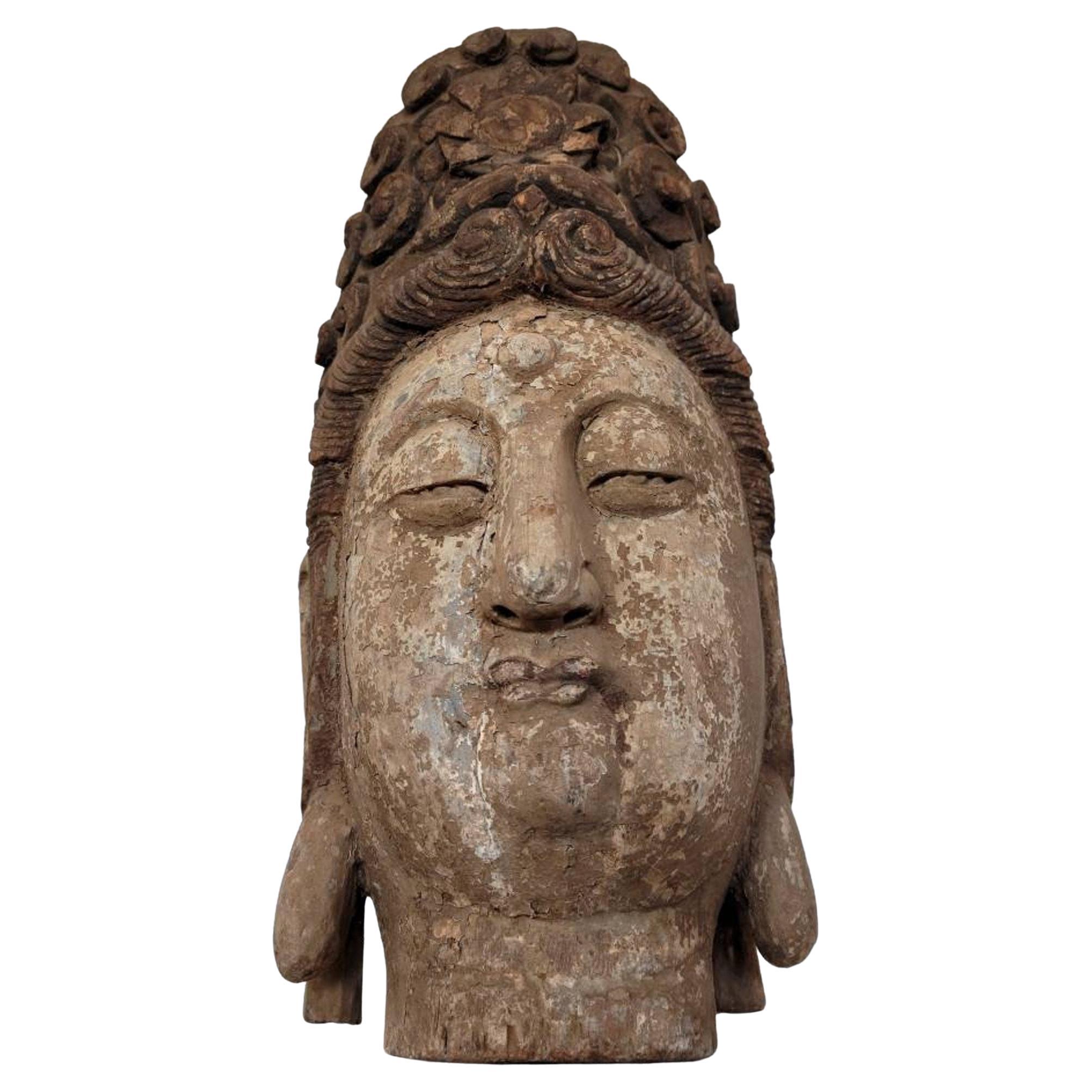 Large Antique Ming Dynasty Carved Bodhisattva Guanyin Temple Sculpture