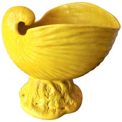 Large Antique Minton Yellow Majolica Shell on Seaweed Jardinière or Planter