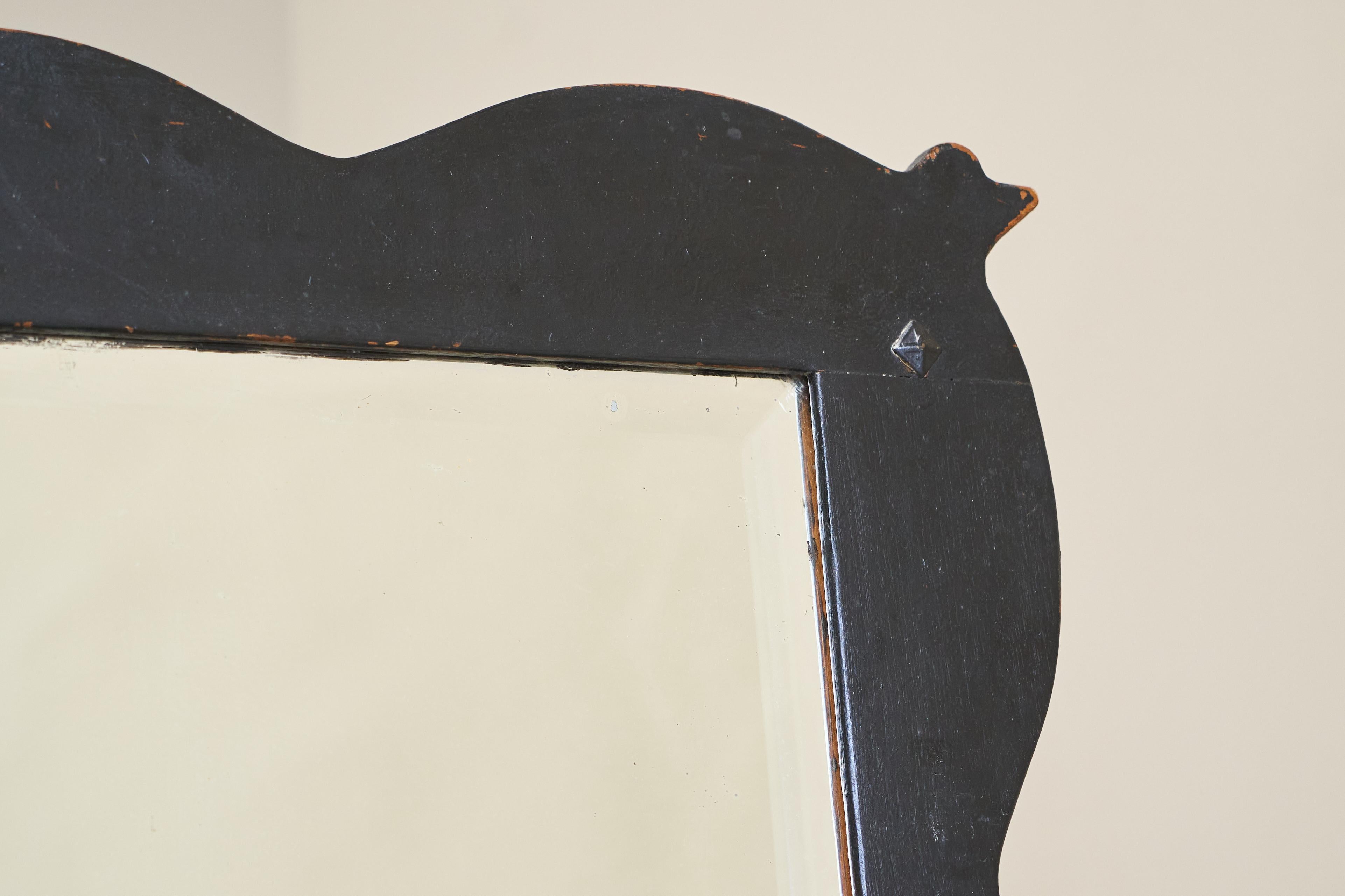 Large Antique Mirror in Ebonized Wood and Facetted and Weathered Mirror Glass For Sale 4