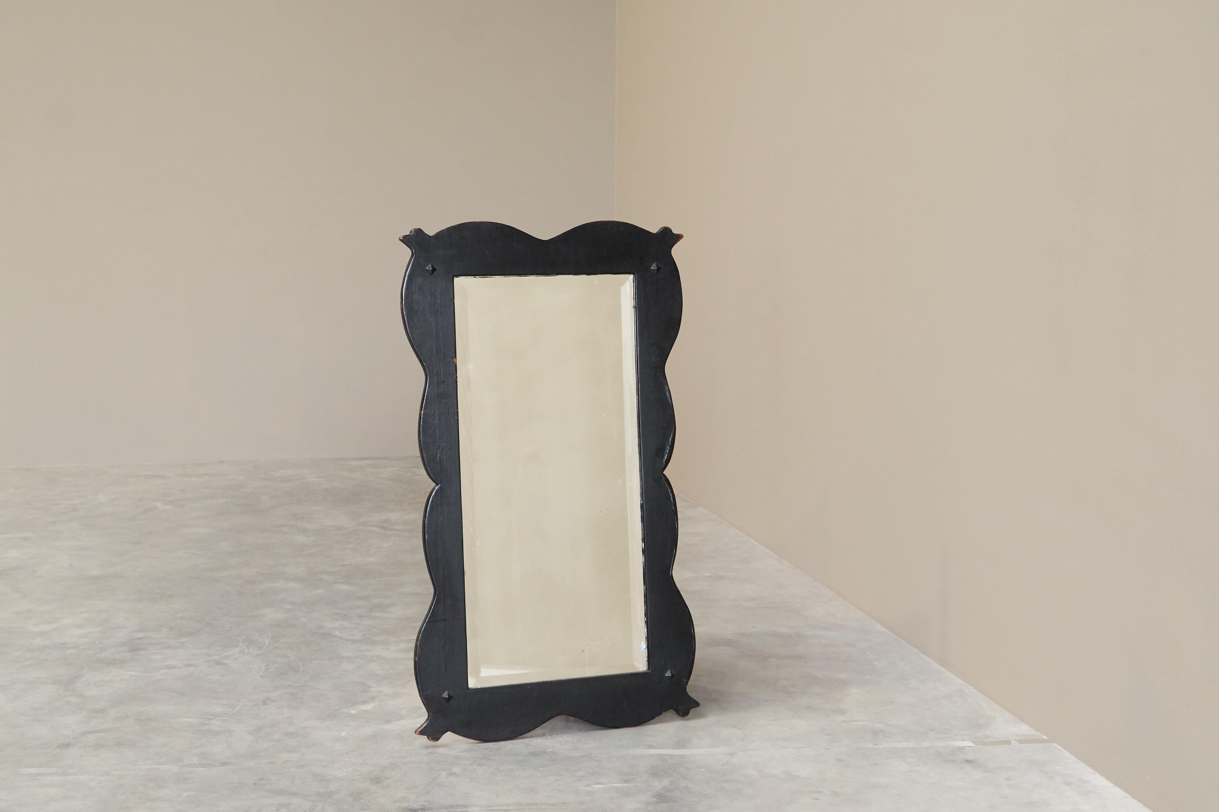 European Large Antique Mirror in Ebonized Wood and Facetted and Weathered Mirror Glass For Sale