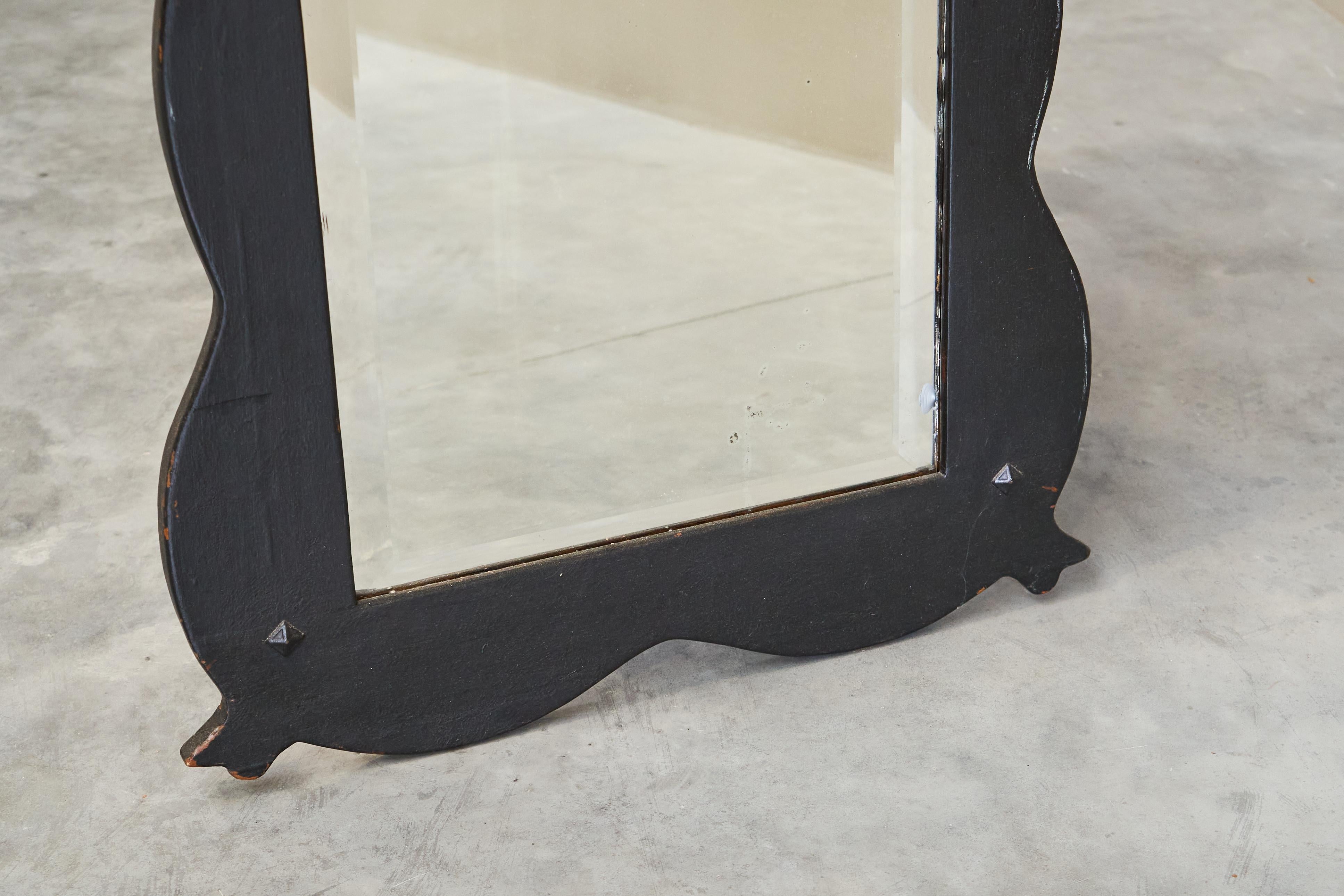 Large Antique Mirror in Ebonized Wood and Facetted and Weathered Mirror Glass In Good Condition For Sale In Meer, VAN