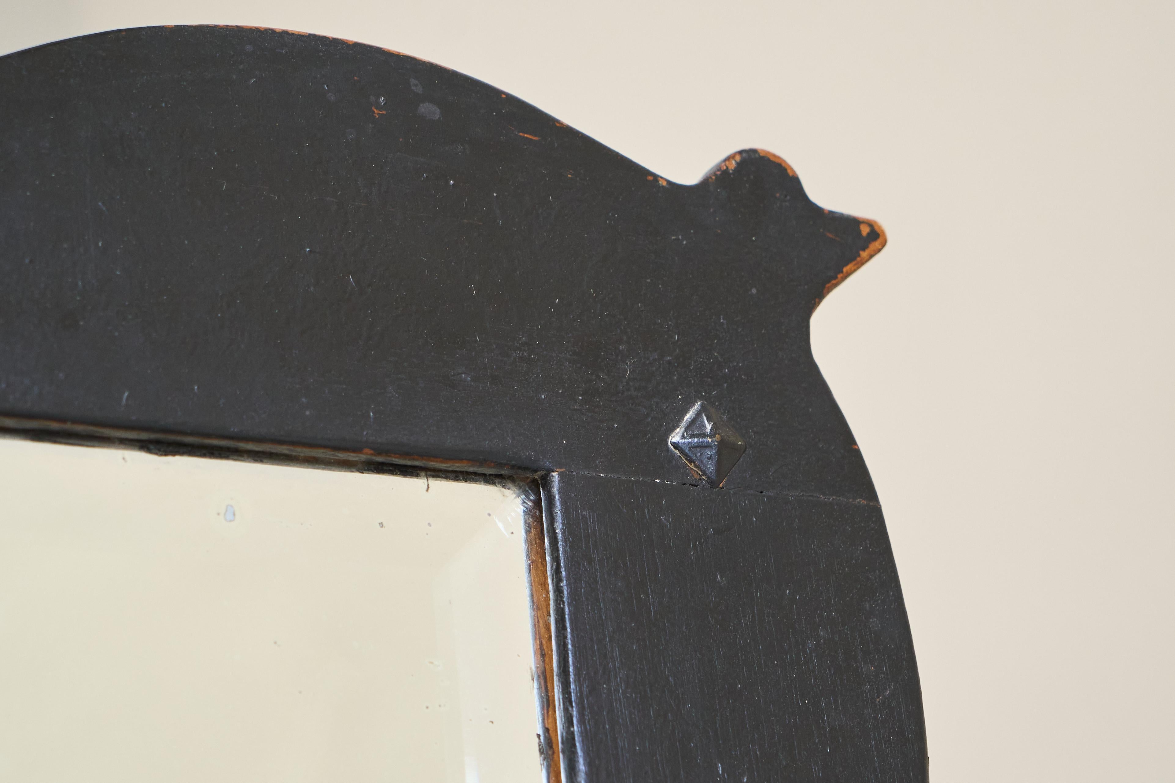 19th Century Large Antique Mirror in Ebonized Wood and Facetted and Weathered Mirror Glass For Sale