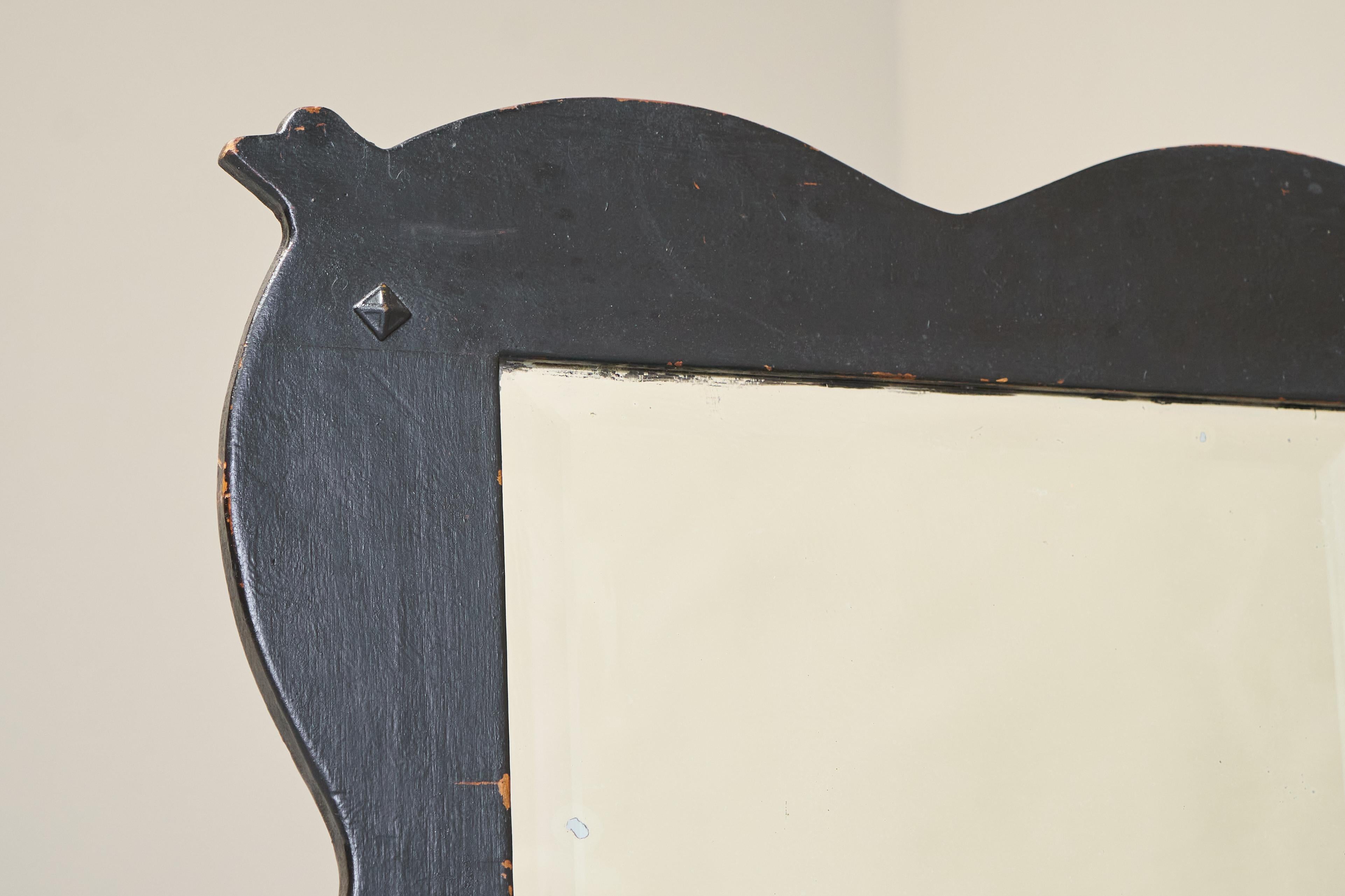 Large Antique Mirror in Ebonized Wood and Facetted and Weathered Mirror Glass For Sale 2