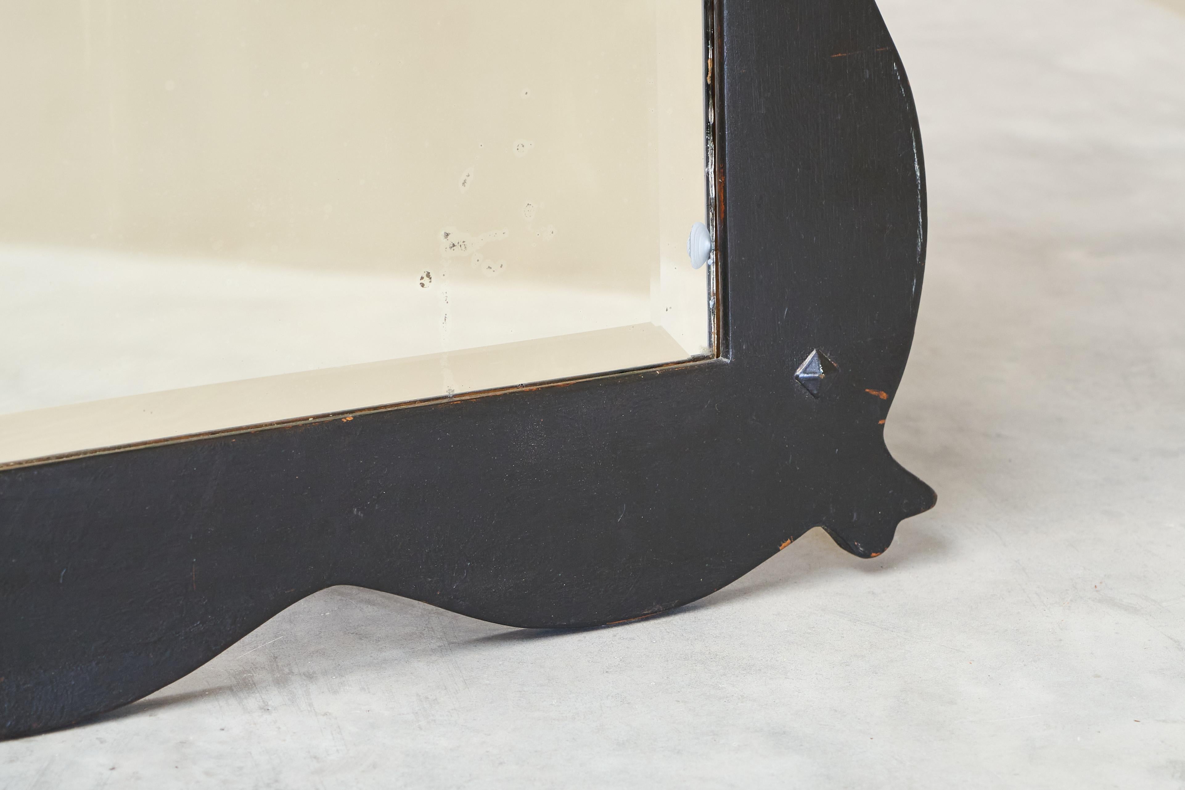 Large Antique Mirror in Ebonized Wood and Facetted and Weathered Mirror Glass For Sale 3
