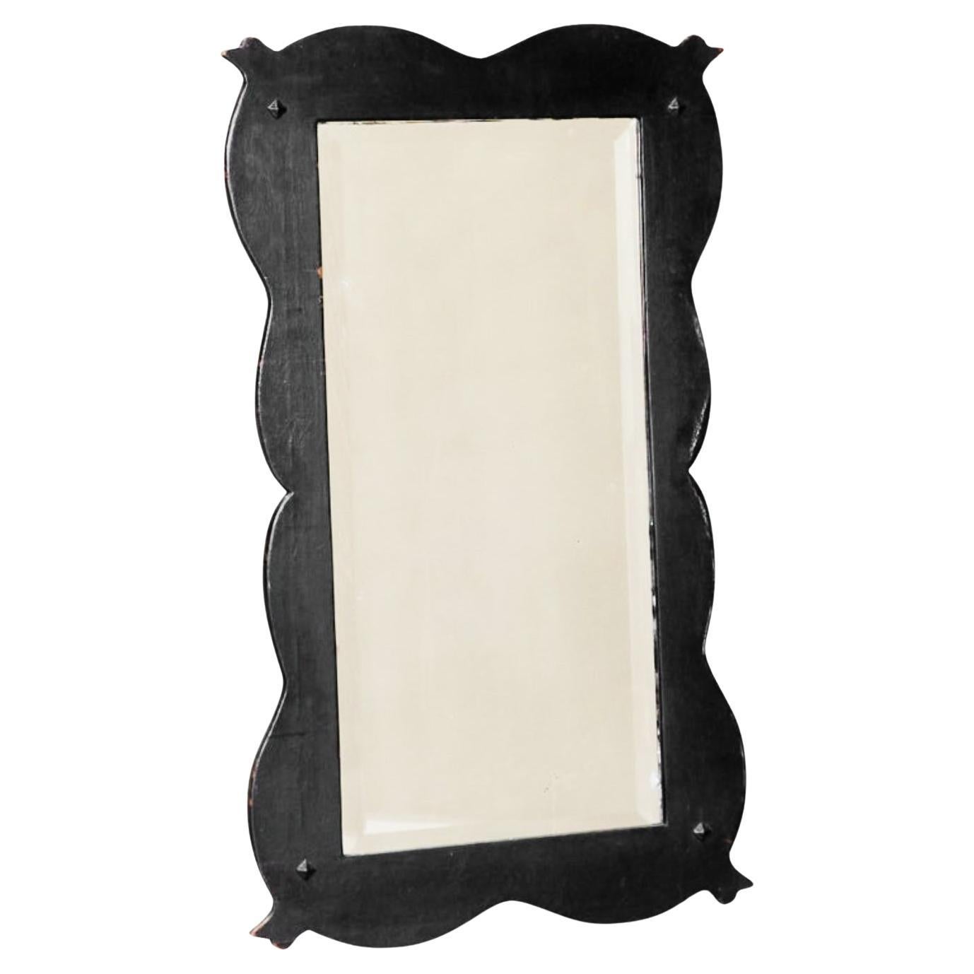 Large Antique Mirror in Ebonized Wood and Facetted and Weathered Mirror Glass For Sale