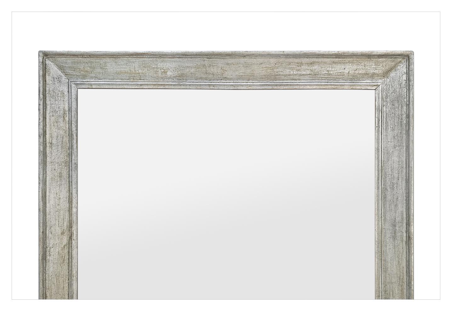 French Large Antique Mirror In Patinated Silvered Wood, circa 1950 For Sale