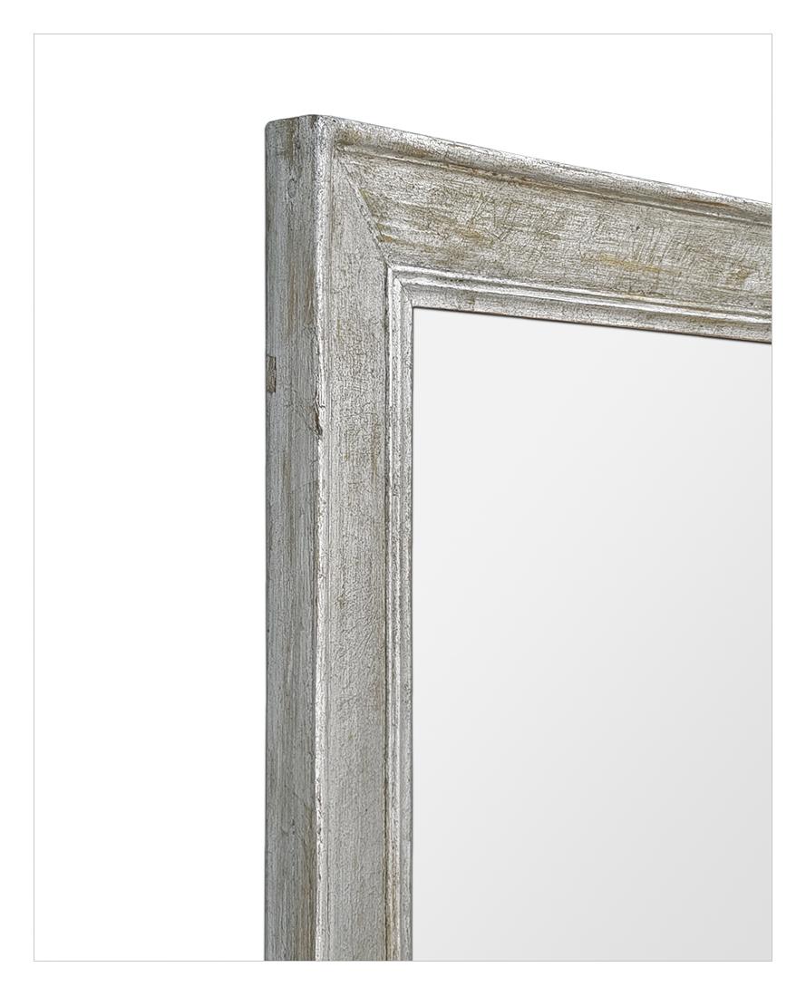 Large Antique Mirror In Patinated Silvered Wood, circa 1950 For Sale 1