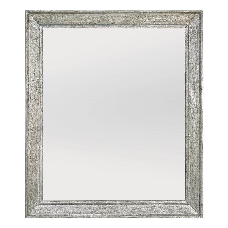 Large Antique Mirror In Patinated Silvered Wood, circa 1950