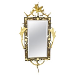 Grand Antique Mirror avec décorations en bois de cerf rustiques