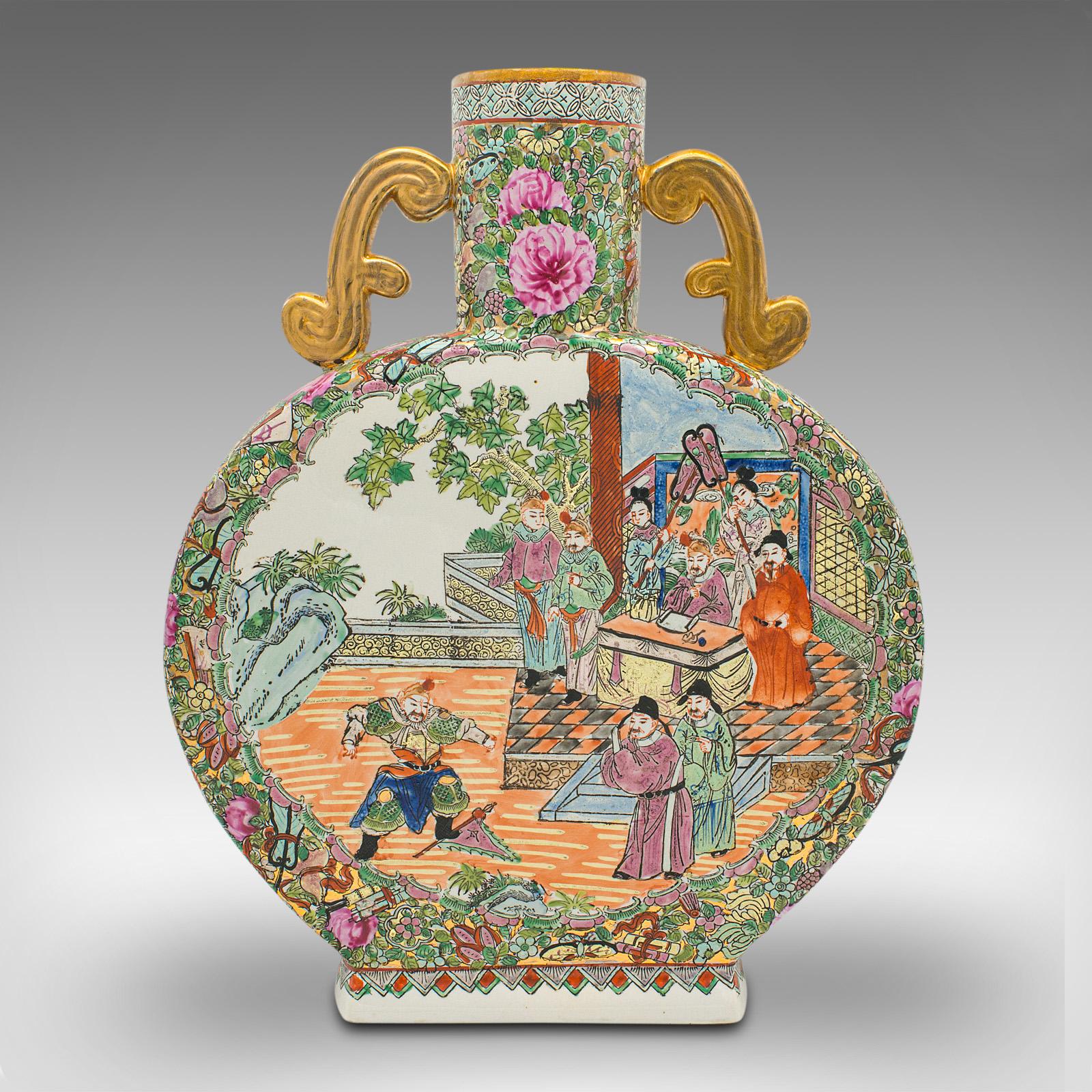 19th Century Large Antique Moon Vase, Chinese Ceramic, Decorative Flower Urn, Victorian, Qing For Sale