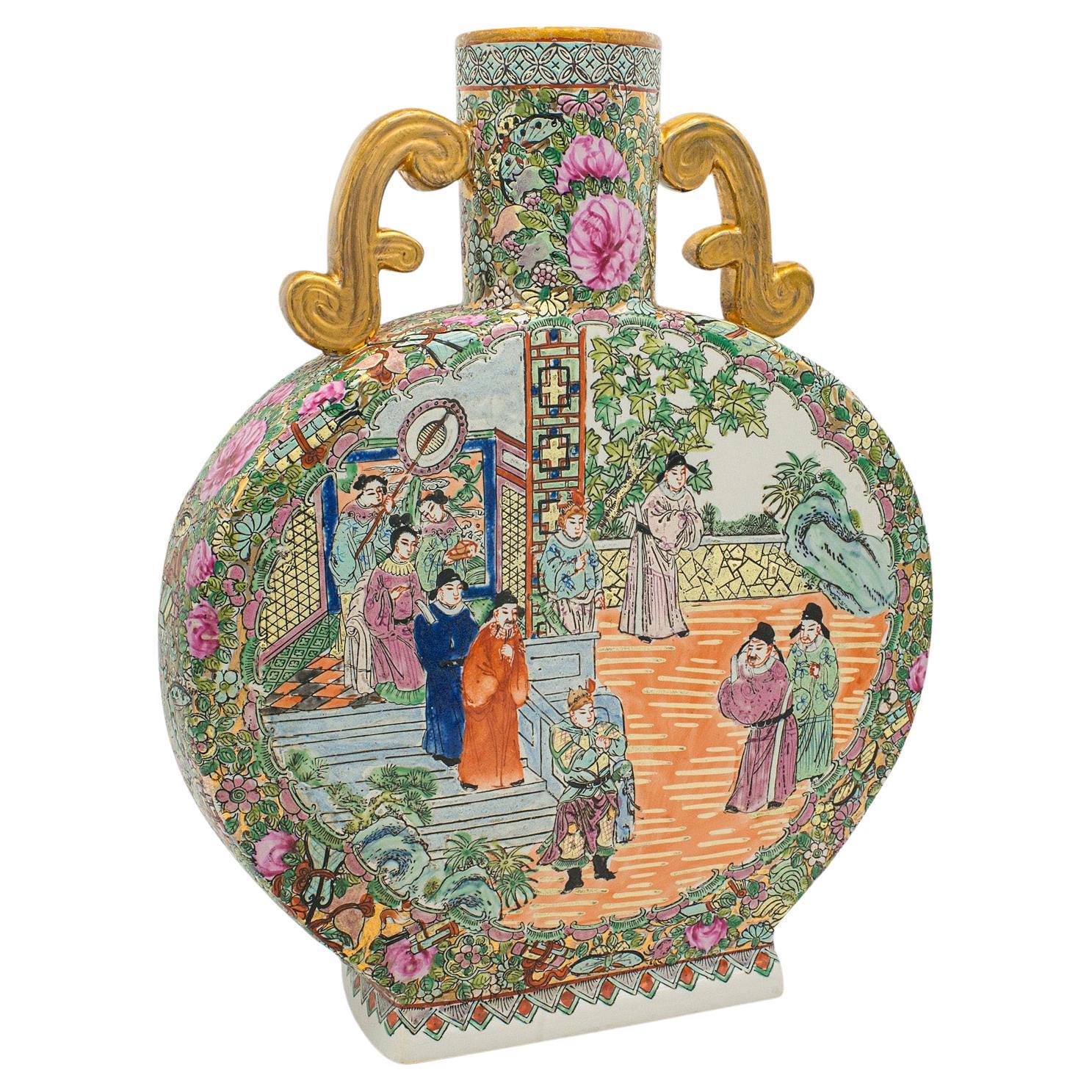 Große antike Mondvase, chinesische Keramik, dekorative Blumenurne, viktorianisch, Qing